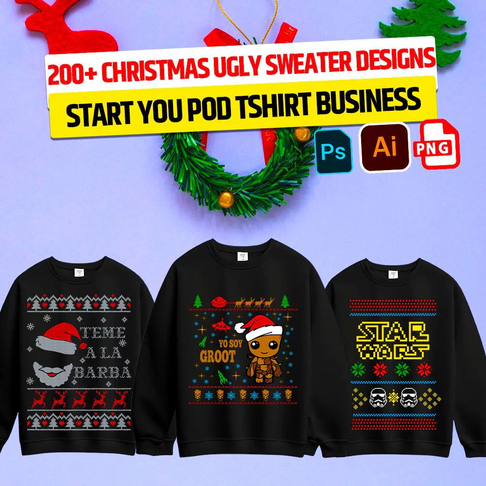 200+ Christmas Ugly Sweater Design — Others t-shirt design bundle