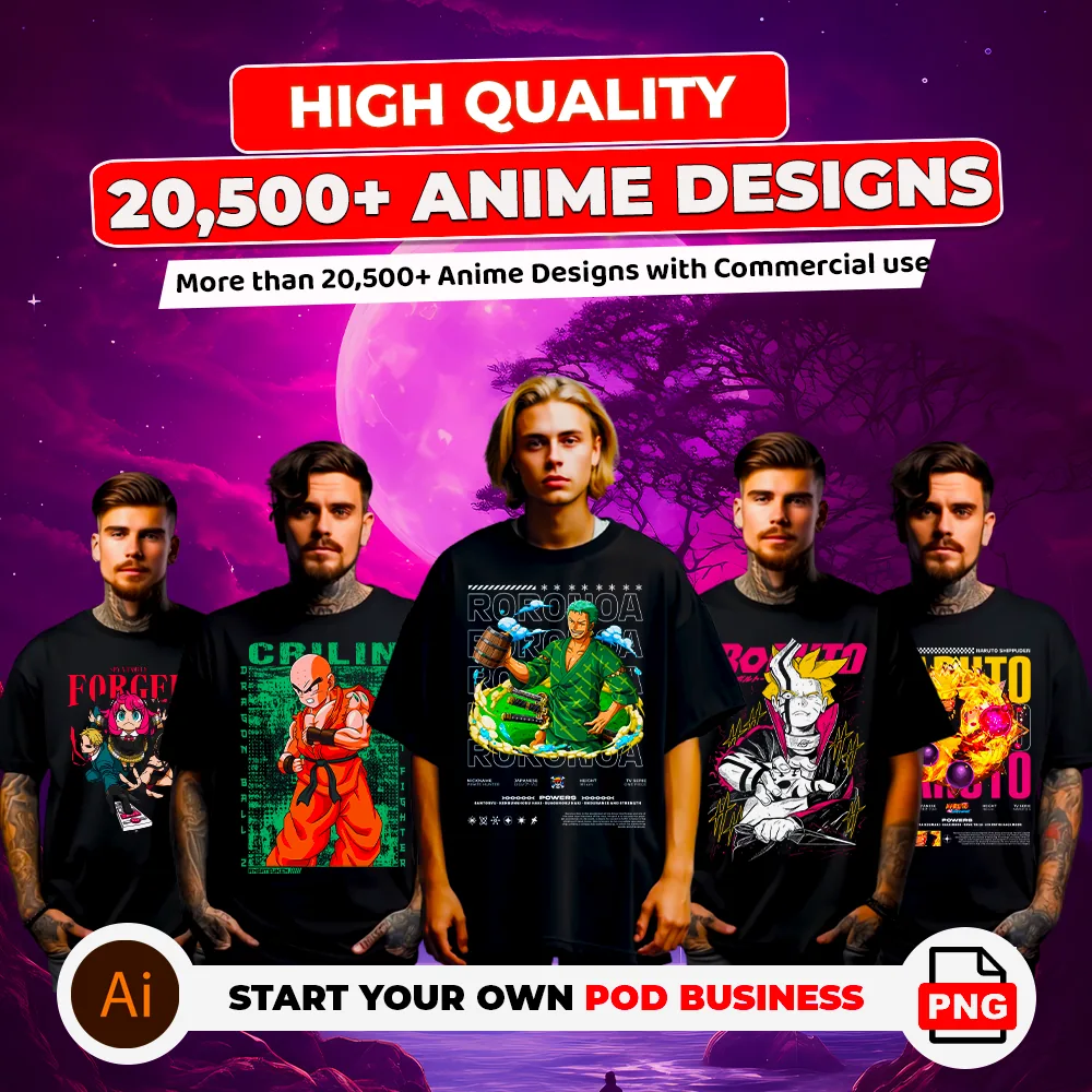 20,000+ Premium Anime Design Bundle — Anime t-shirt design bundle