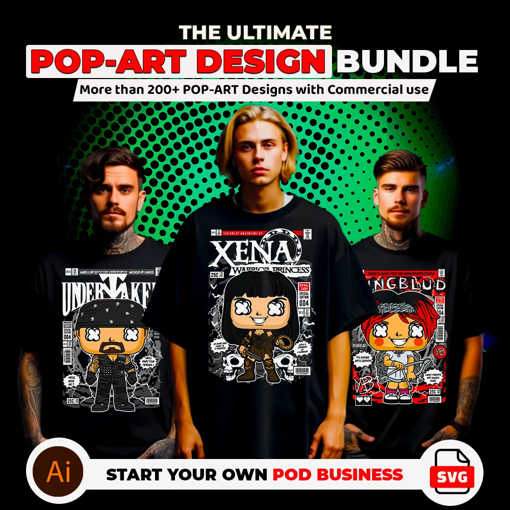 200+ Pop Art Design Bundle — Streetwear t-shirt design bundle