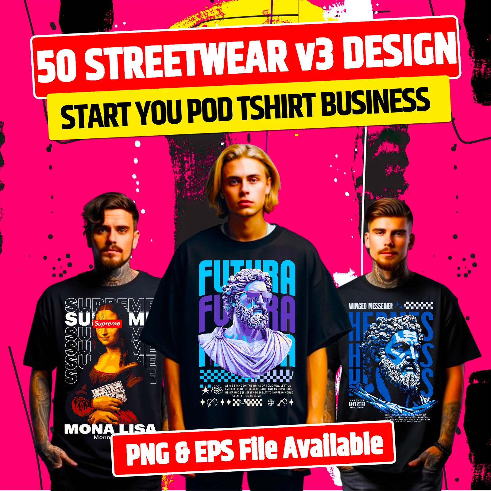 50 Unique Streetwear Bundle V3 — Streetwear t-shirt design bundle