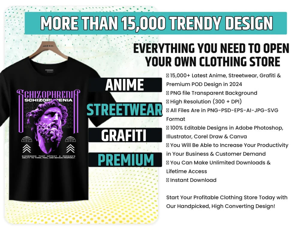 15,000+ Anime, Graffiti, Streetwear T Shirt Design Bundle, T Shirt Sublimation Bundle, T Shirt Designs For Men & Woman, Digital Download Demo 1