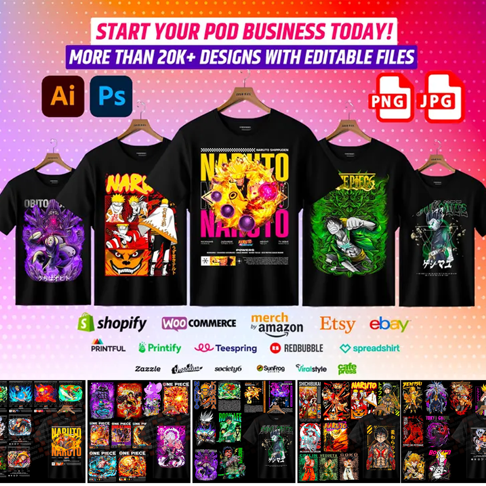 20,000 Premium Anime Design Bundle for Your Tshirt POD Business